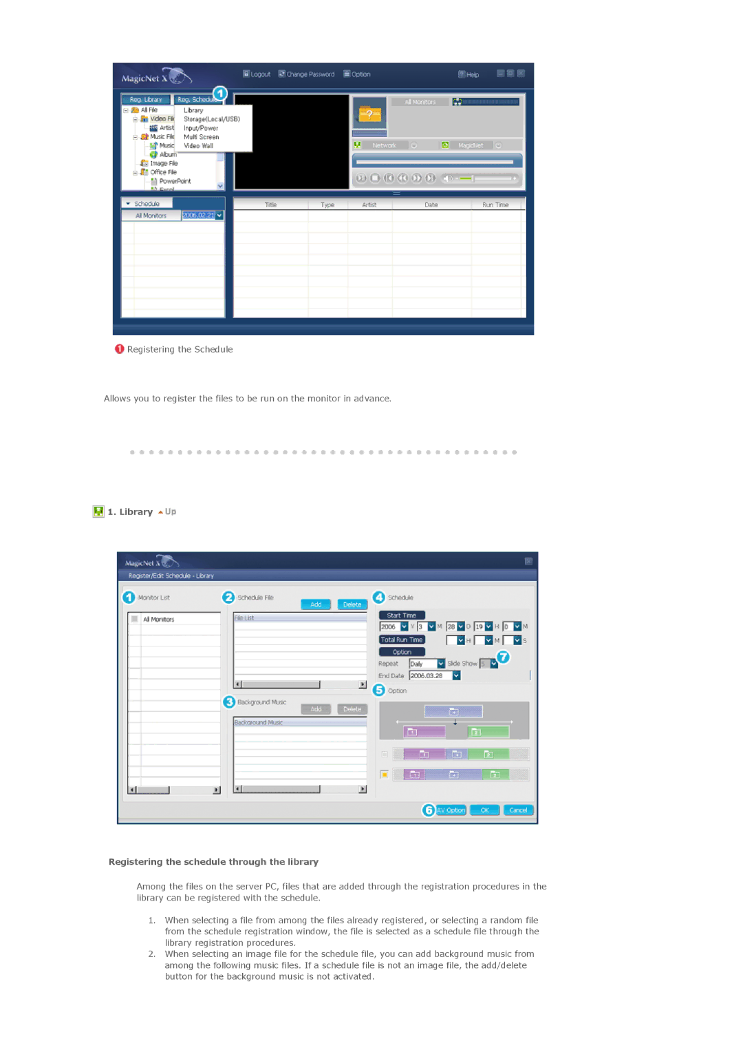 Samsung 400TXn specifications Library Registering the schedule through the library 