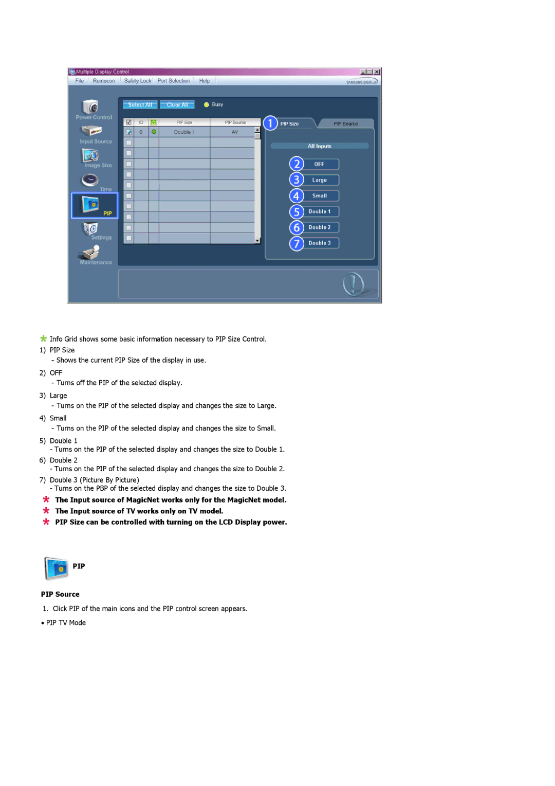 Samsung 400TXn specifications PIP Source 