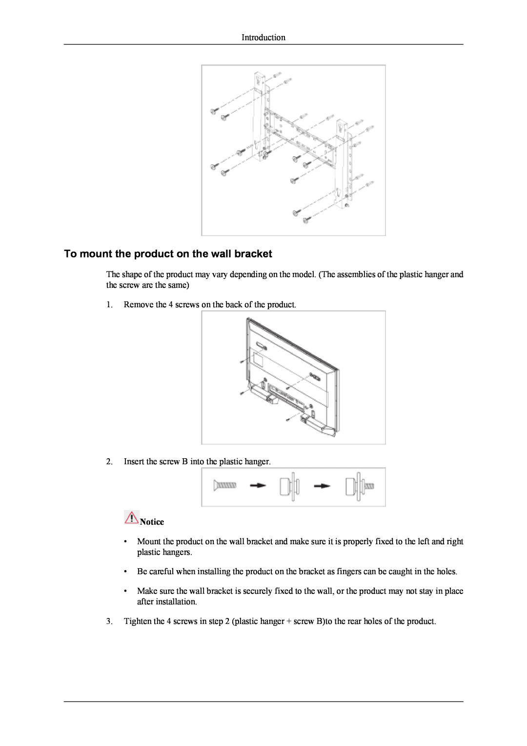 Samsung 400UXn user manual To mount the product on the wall bracket 
