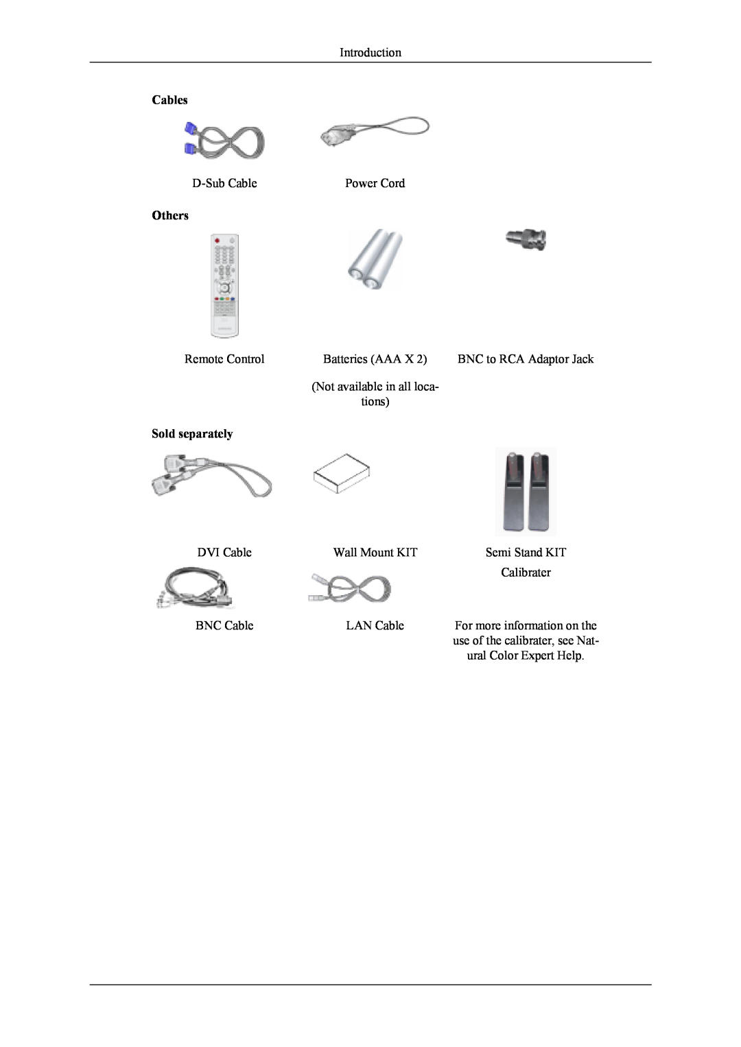 Samsung 400UXn user manual Cables, Others, Sold separately 