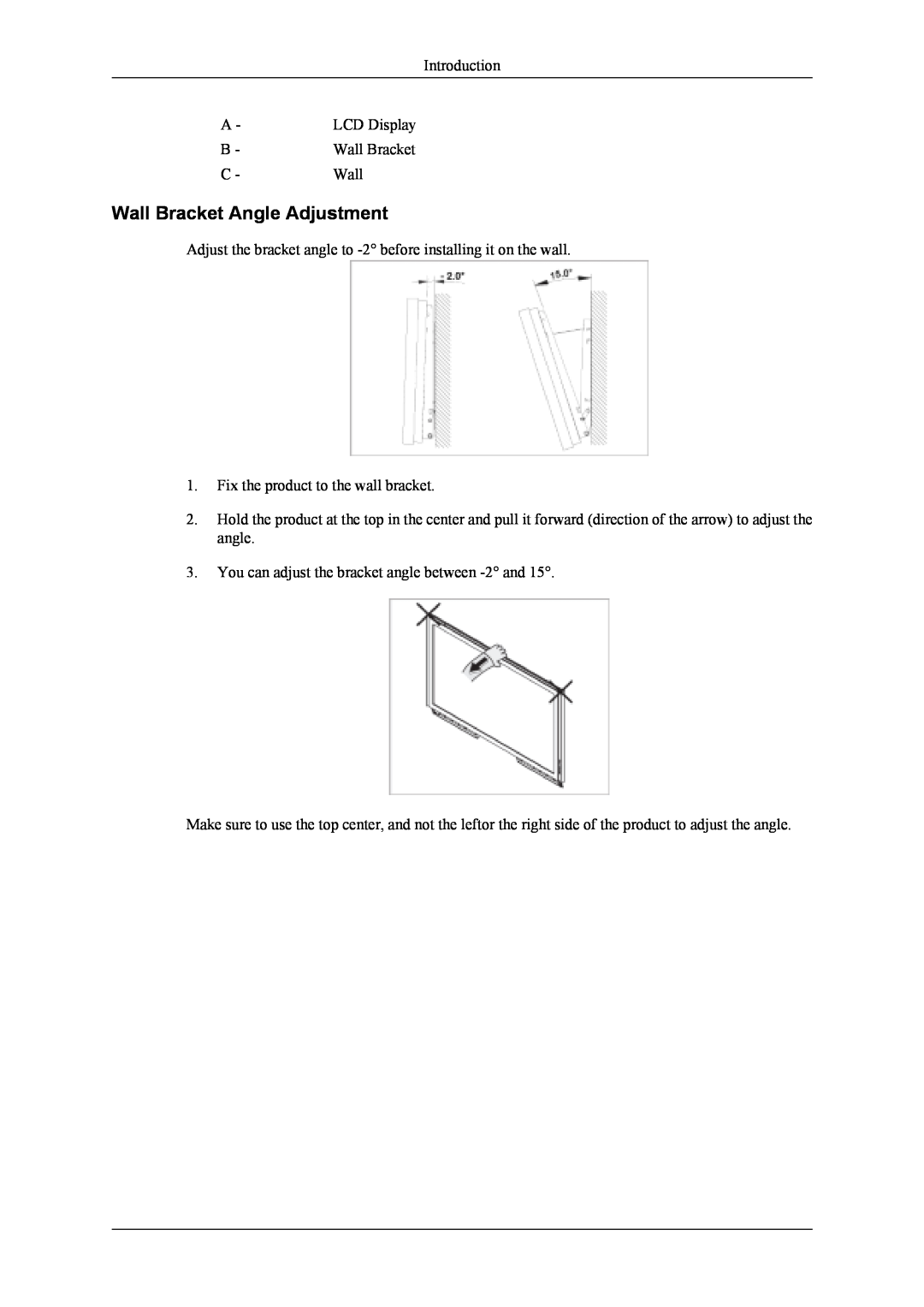 Samsung 400UXn user manual Wall Bracket Angle Adjustment 