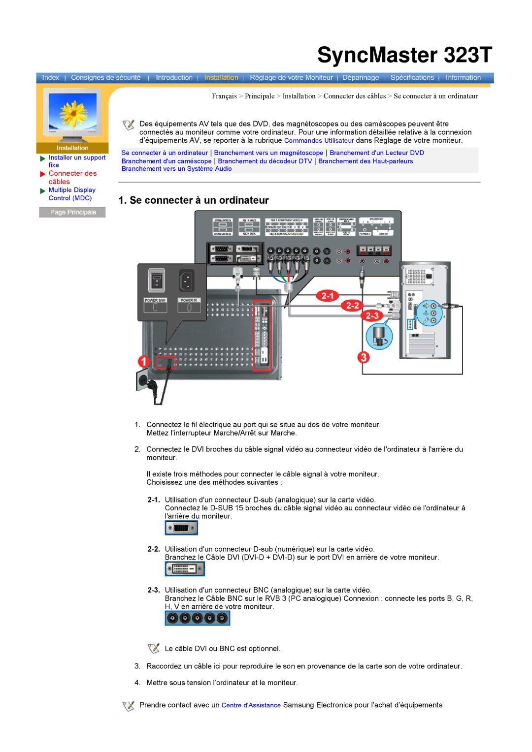 Samsung 403 T manual Se connecter à un ordinateur, Connecter des câbles 