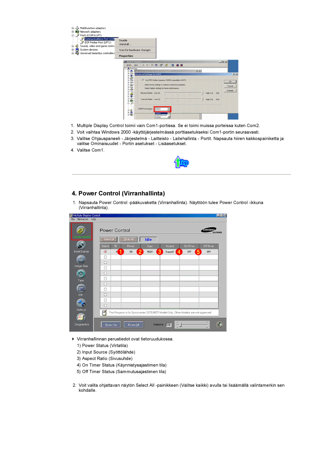 Samsung 403 T manual Power Control Virranhallinta 