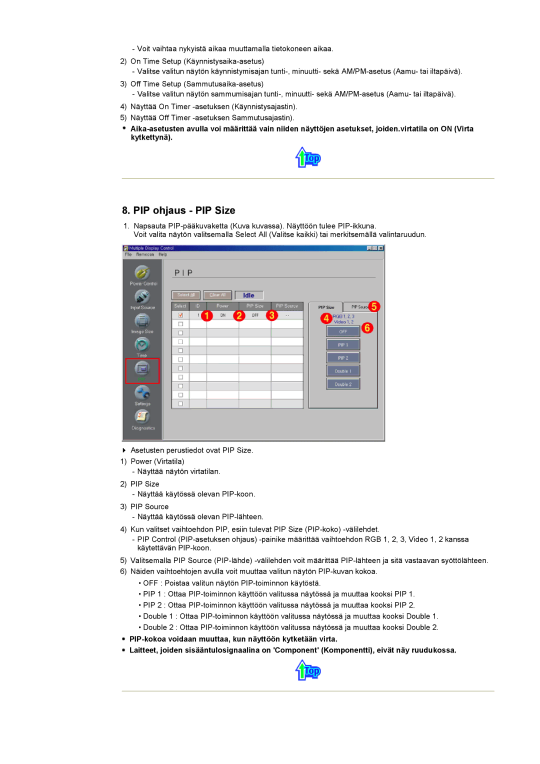 Samsung 403 T manual PIP ohjaus PIP Size 