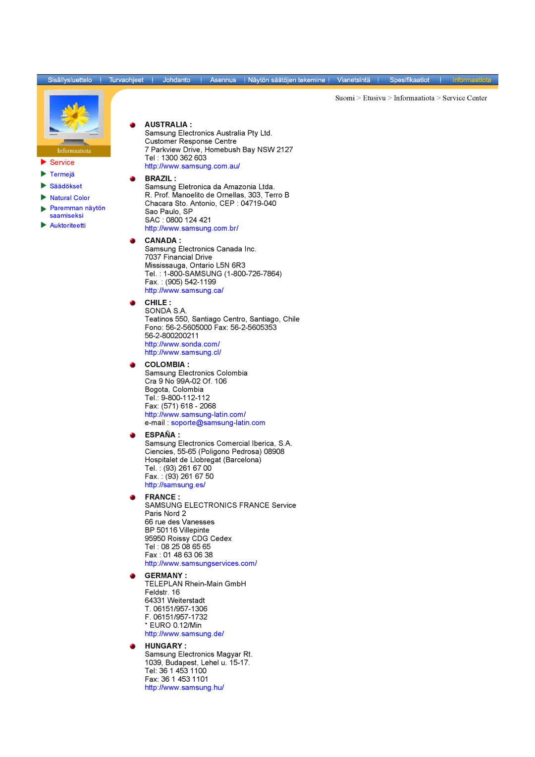 Samsung 403 T manual Service, Australia Brazil 