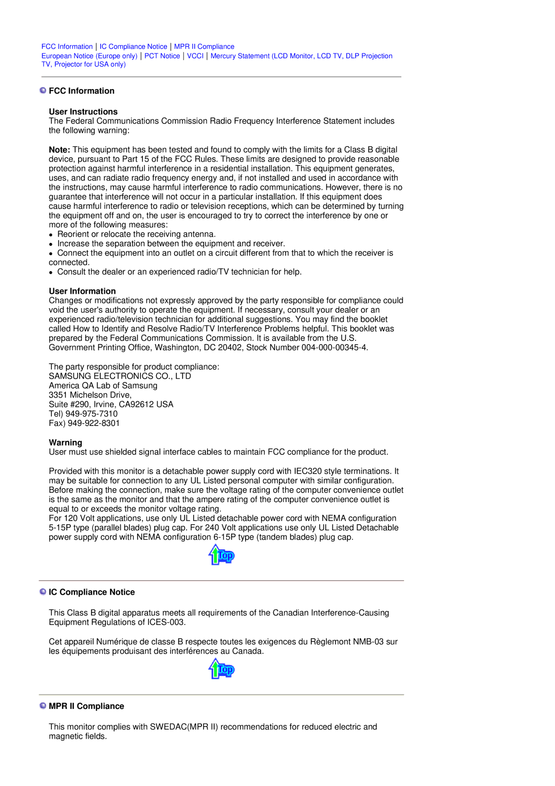 Samsung 403Tn manual FCC Information User Instructions 