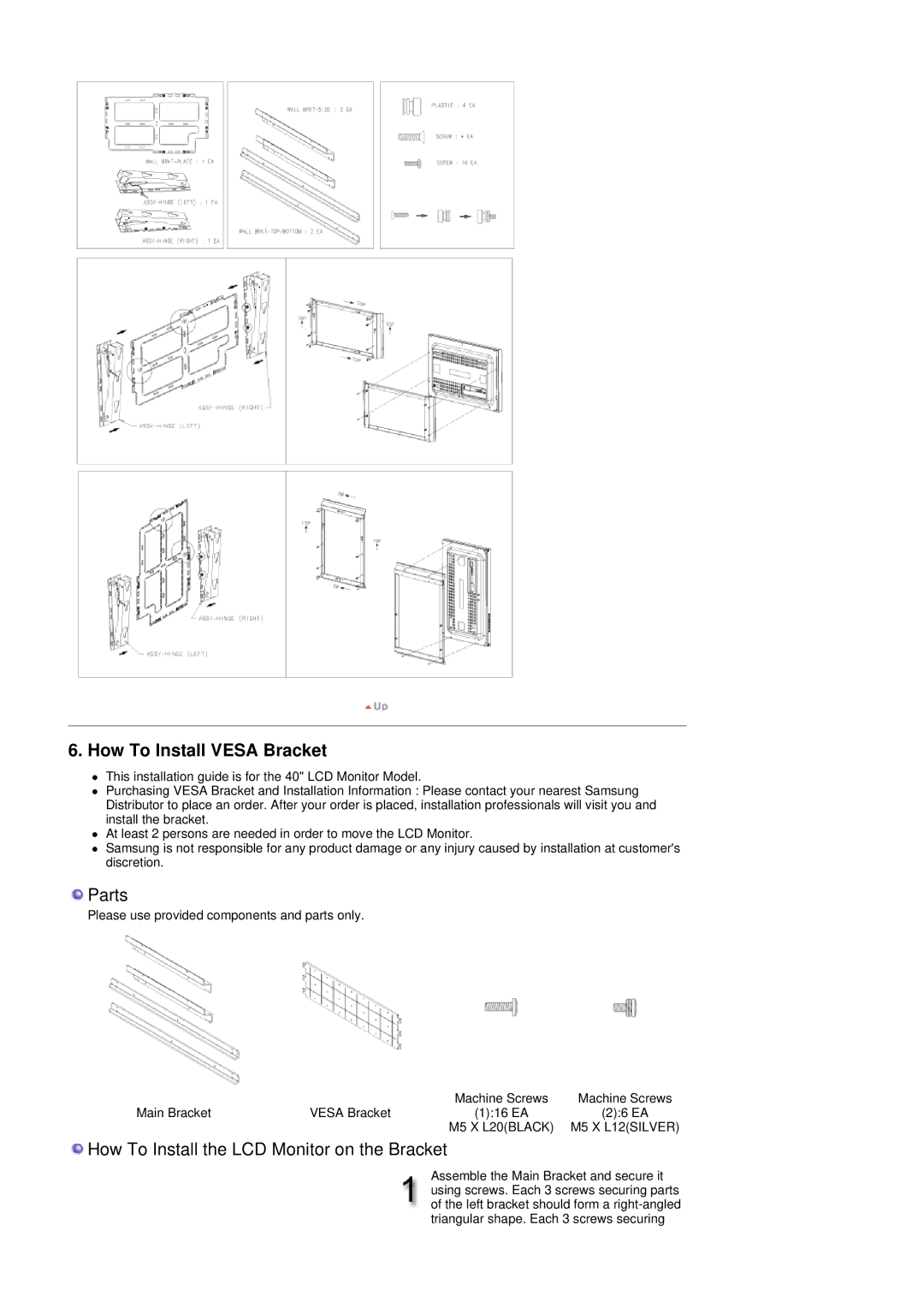 Samsung 403Tn manual How To Install Vesa Bracket 