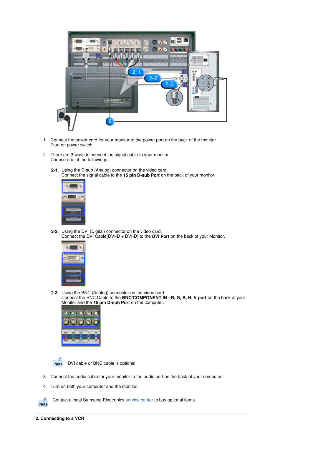 Samsung 403Tn manual Connecting to a VCR 