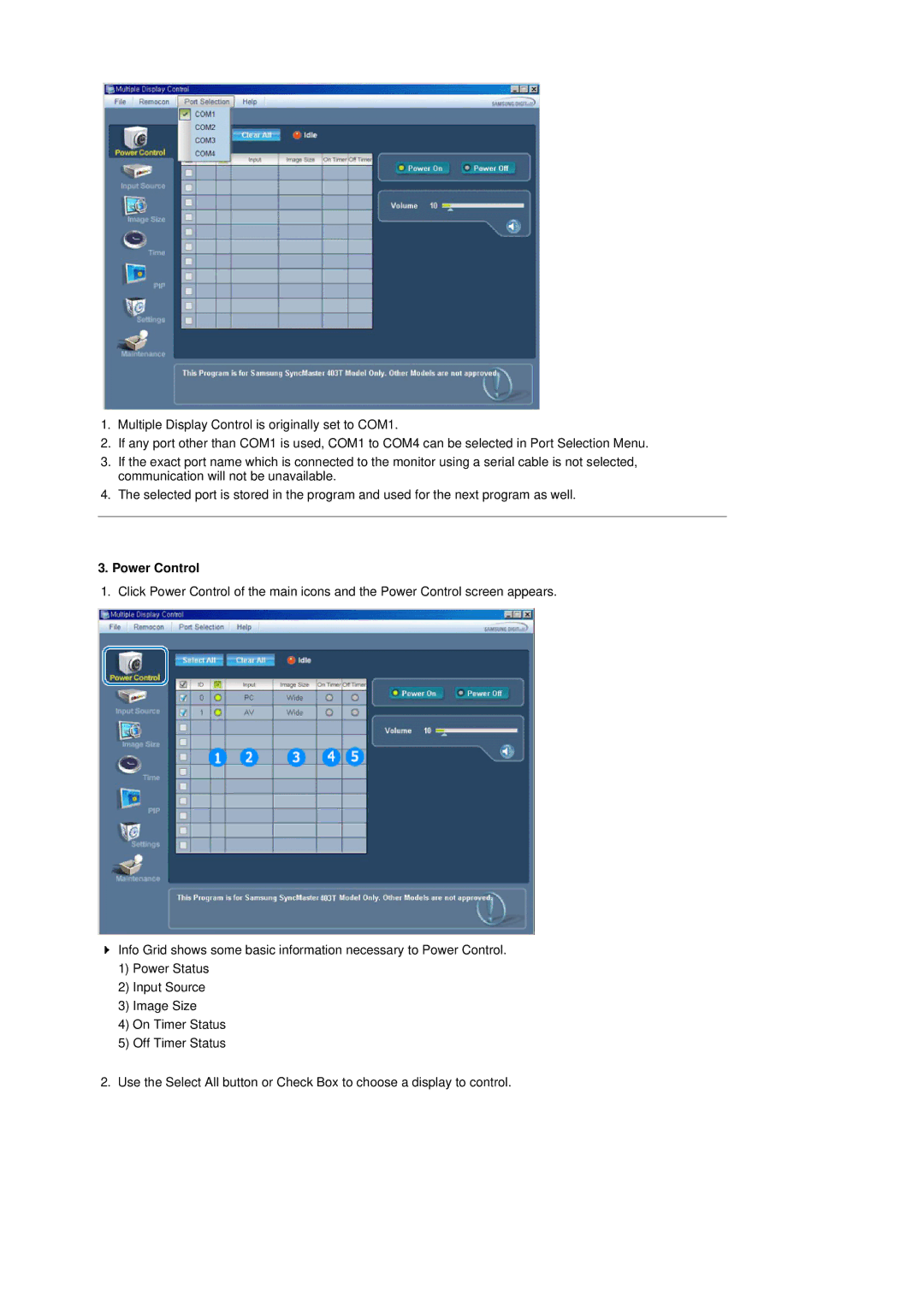 Samsung 403Tn manual Power Control 