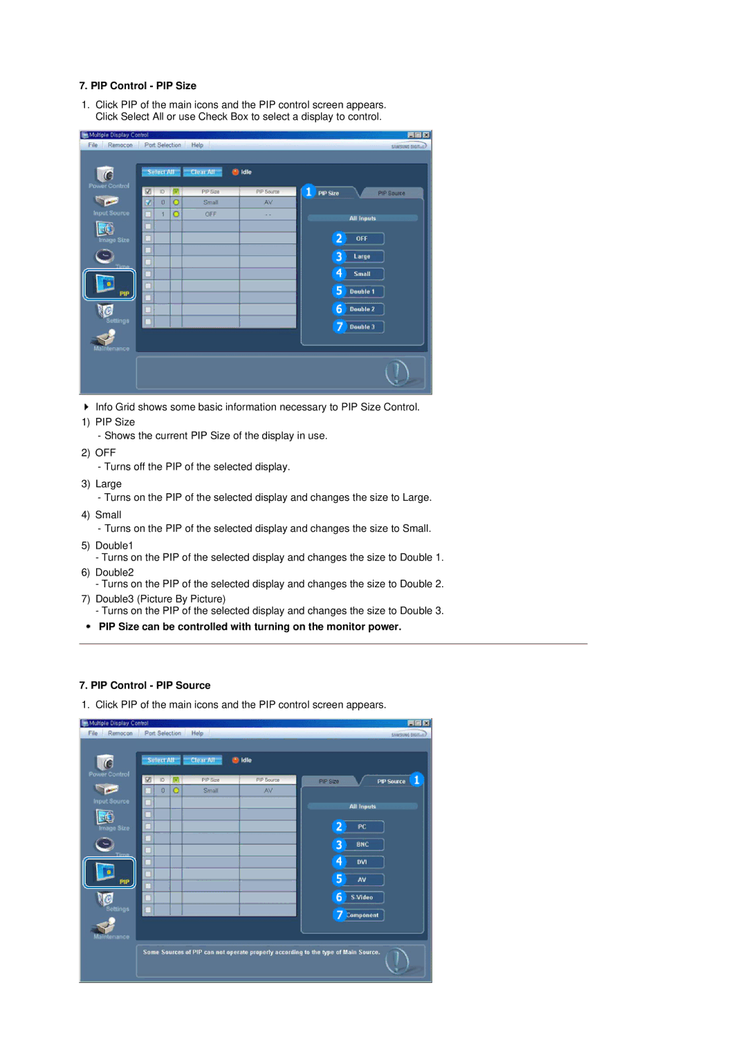 Samsung 403Tn manual PIP Control PIP Size 