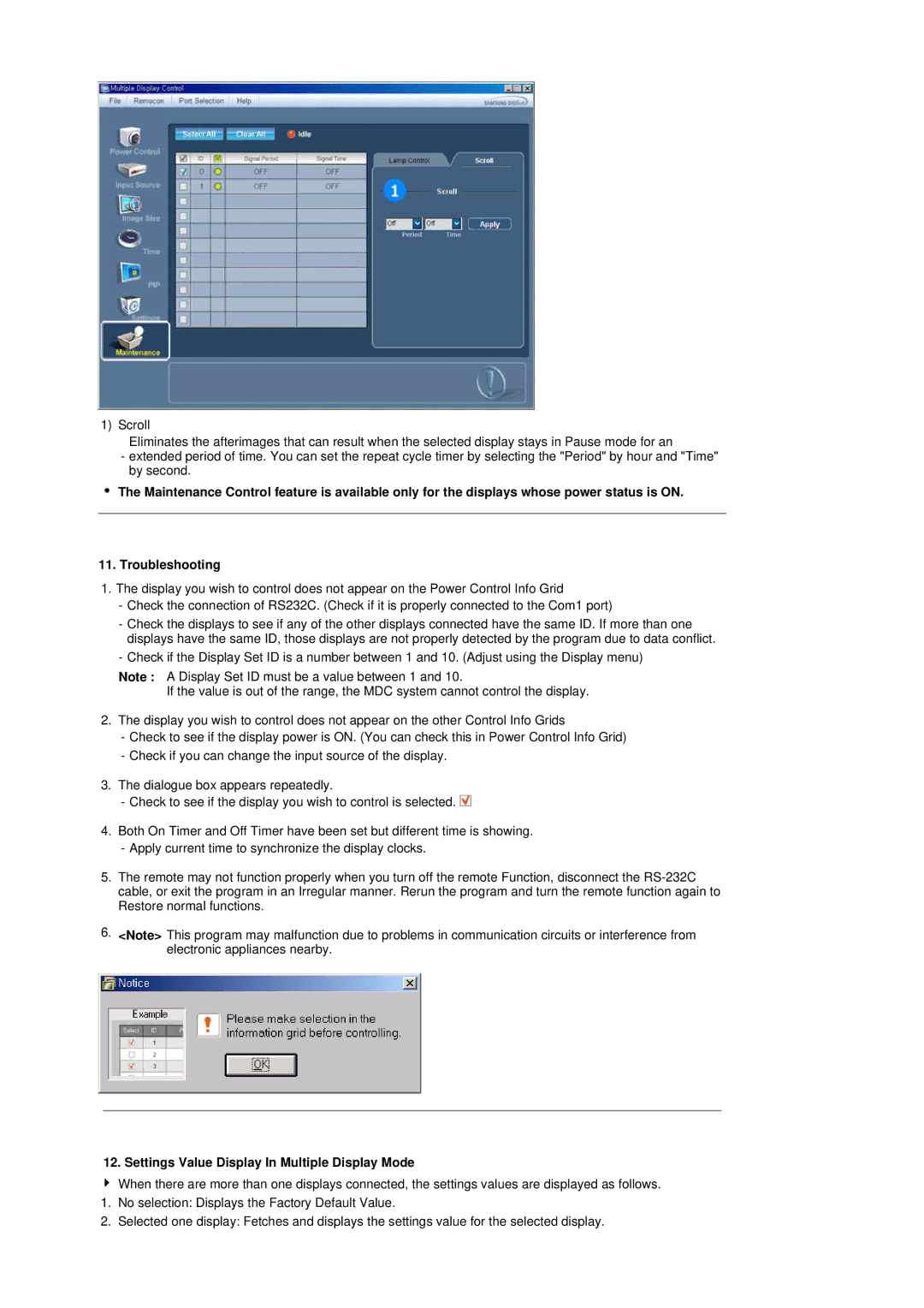 Samsung 403Tn manual Settings Value Display In Multiple Display Mode 