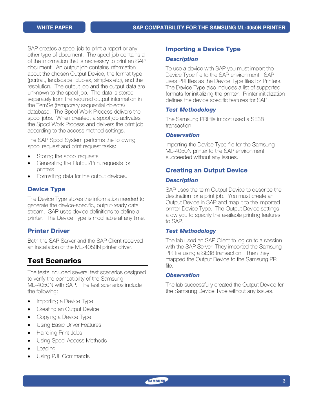 Samsung 4050N specifications Test Scenarios, Printer Driver, Importing a Device Type, Creating an Output Device 