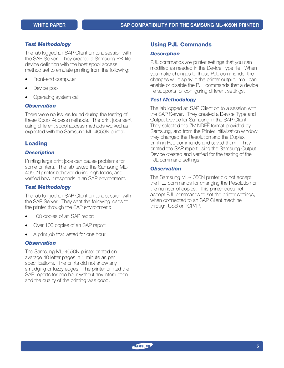 Samsung 4050N specifications Loading, Using PJL Commands 