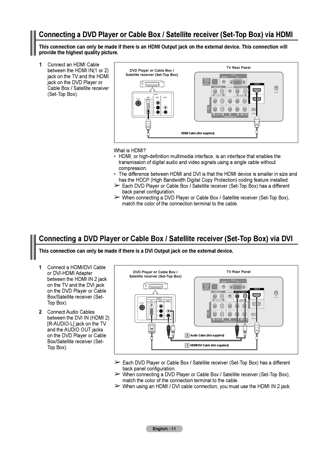 Samsung 410 Series user manual Connect an Hdmi Cable, Jack on the DVD Player or, Set-Top Box 