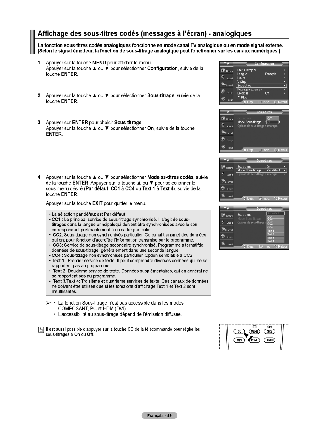 Samsung 410 Series user manual Sous-titres On 