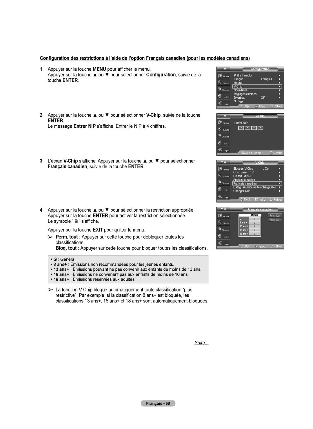 Samsung 410 Series user manual Français canadien, suivie de la touche Enter 