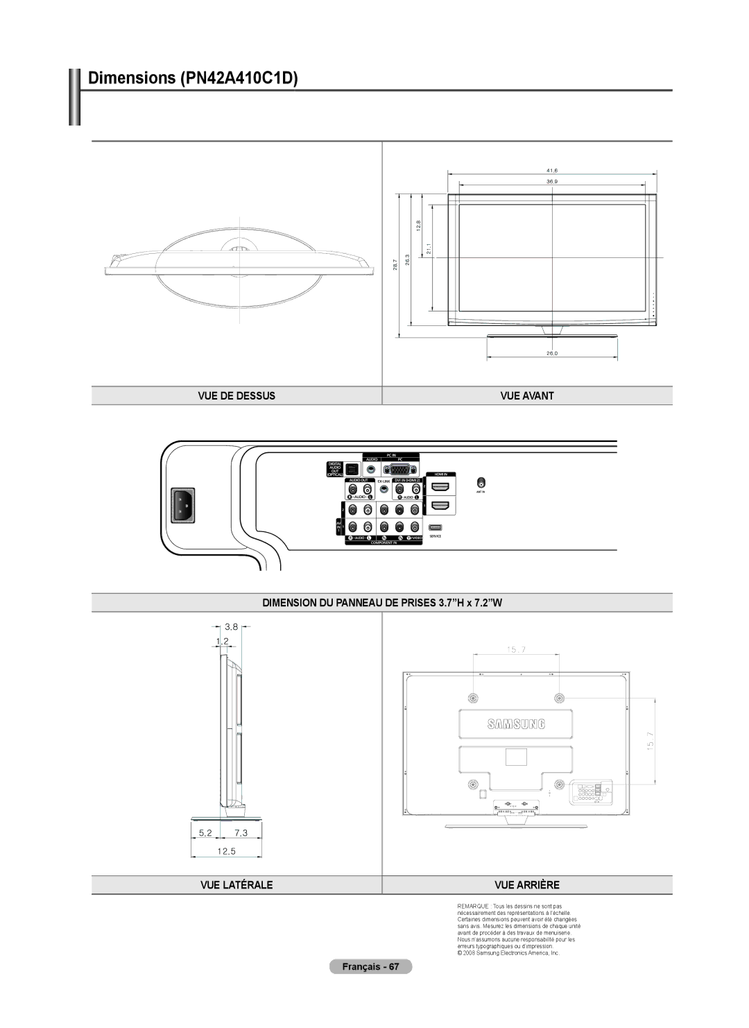 Samsung 410 Series user manual VUE DE Dessus VUE Avant 