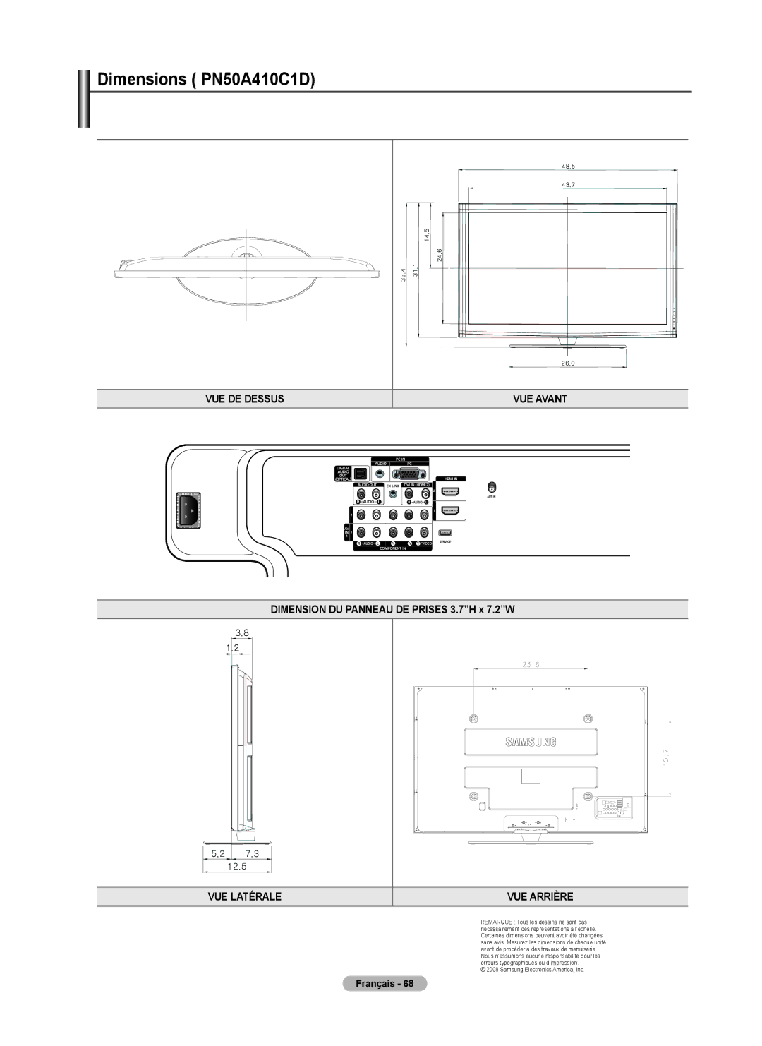 Samsung 410 Series user manual VUE DE Dessus 