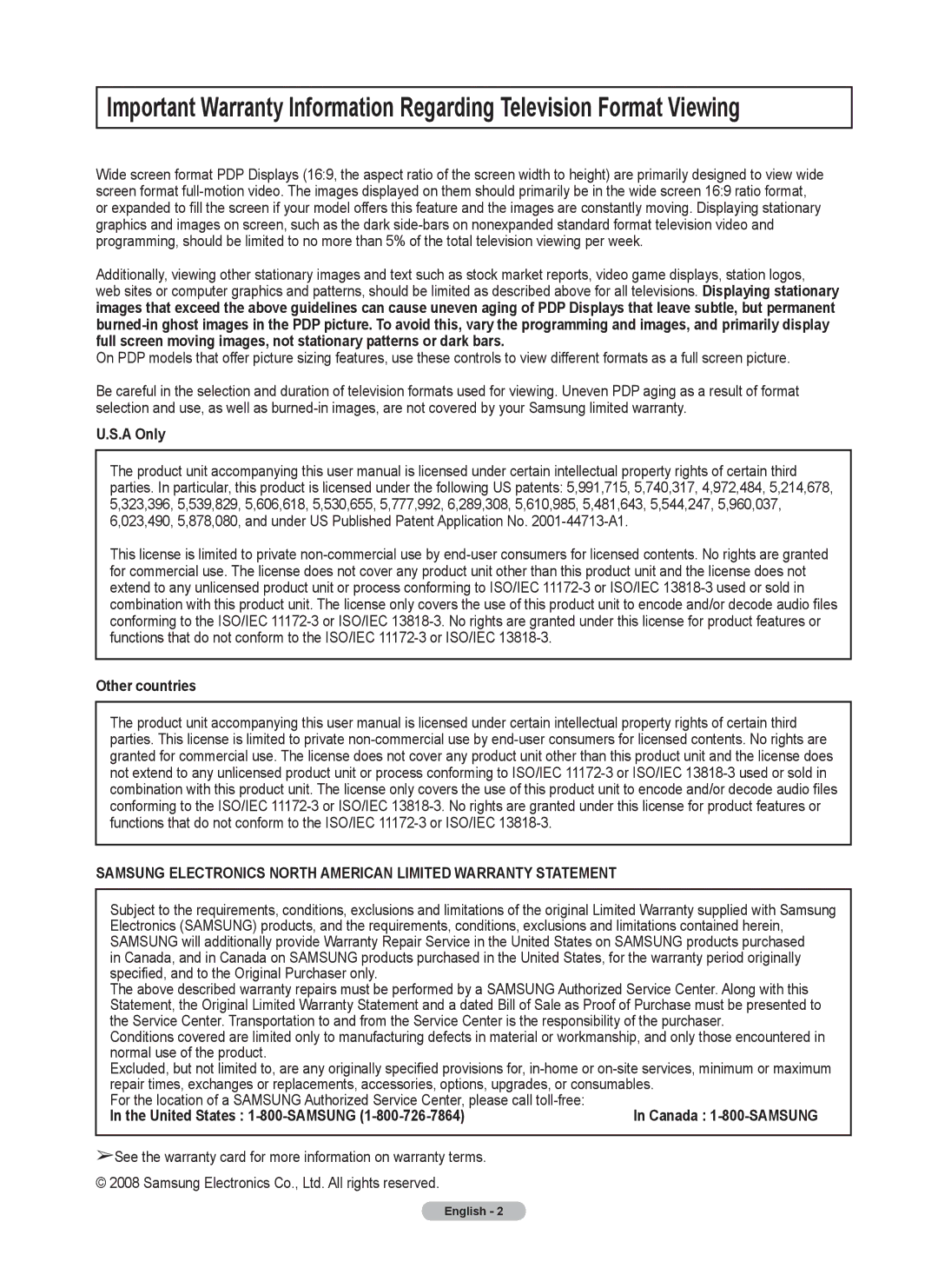 Samsung 410 Series user manual A Only, Other countries, United States 1-800-SAMSUNG 