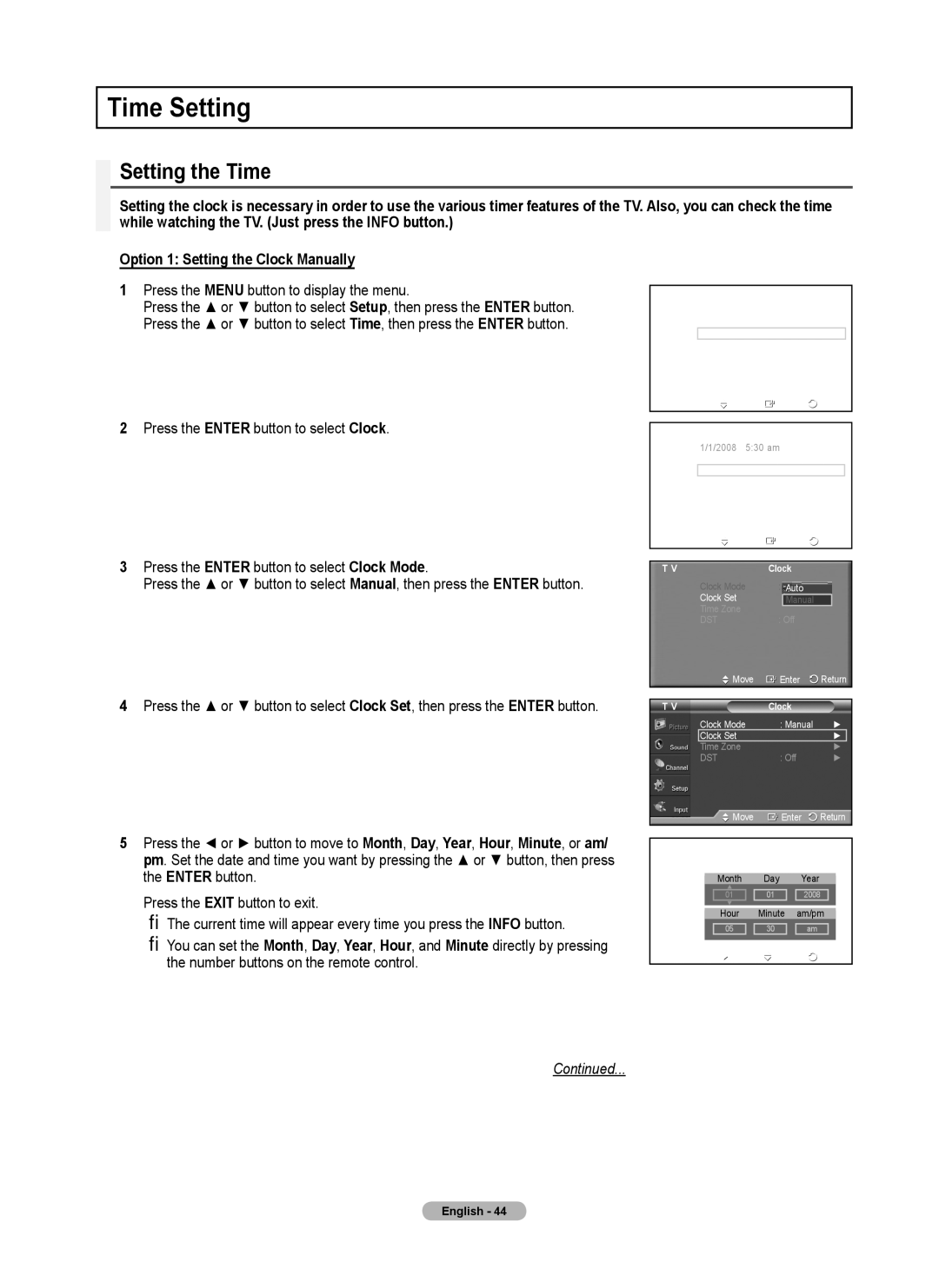 Samsung 410 Series user manual Time Setting, Setting the Time 