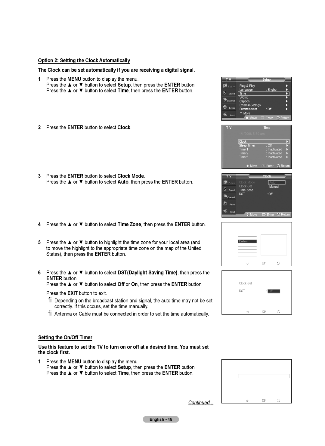 Samsung 410 Series user manual Clock, Time Zone 