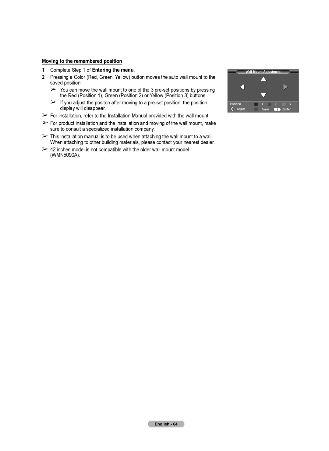 Samsung 410 Series user manual Moving to the remembered position 