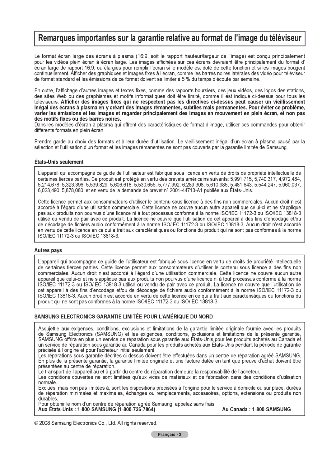 Samsung 410 Series user manual États-Unis seulement, Autres pays, Au Canada 1-800-SAMSUNG, Aux États-Unis 1-800-SAMSUNG 