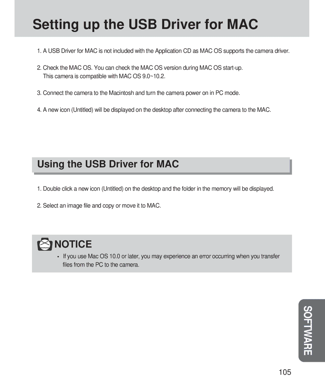 Samsung 420 manual Setting up the USB Driver for MAC, Using the USB Driver for MAC, 105 