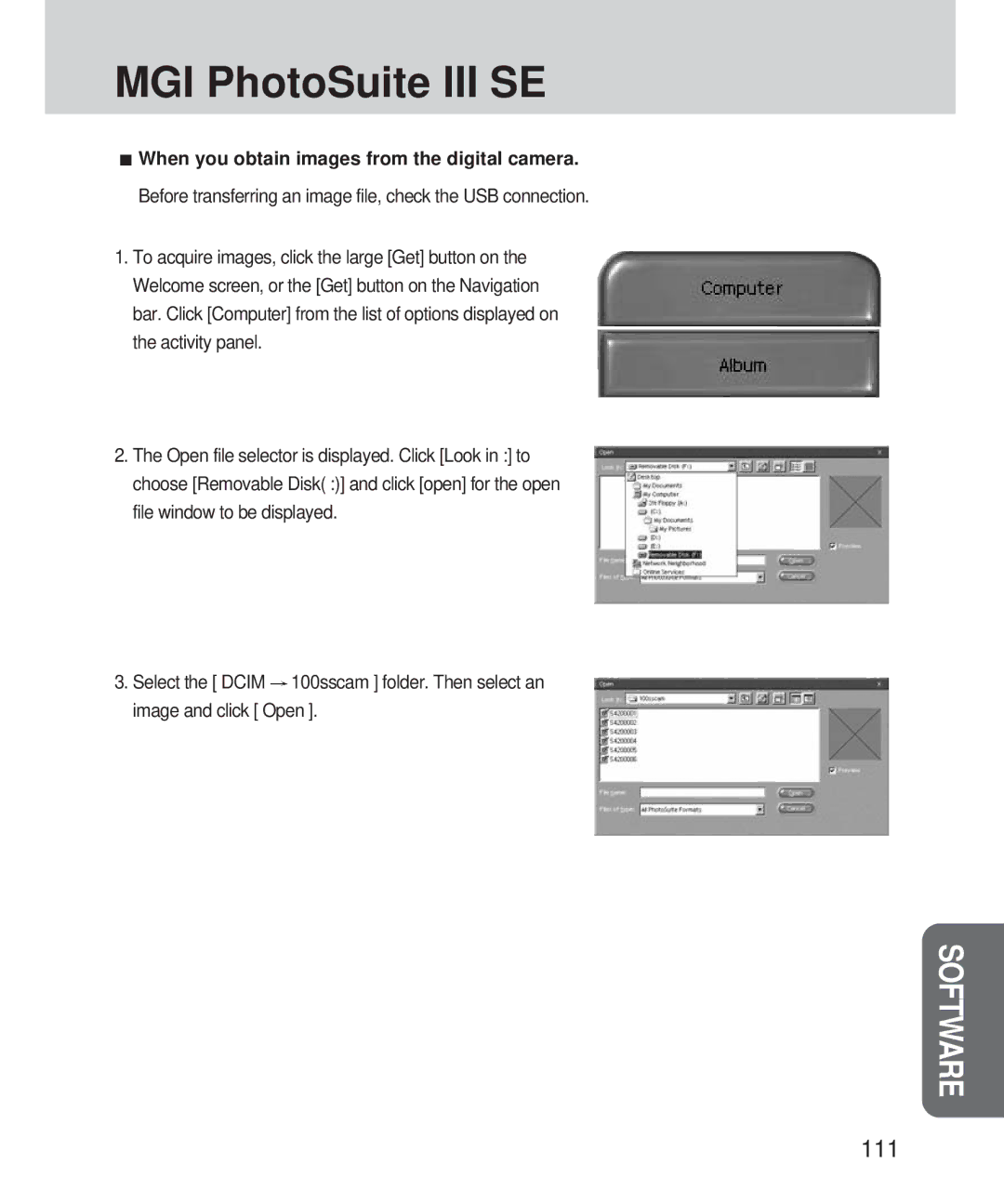 Samsung 420 manual 111, When you obtain images from the digital camera 