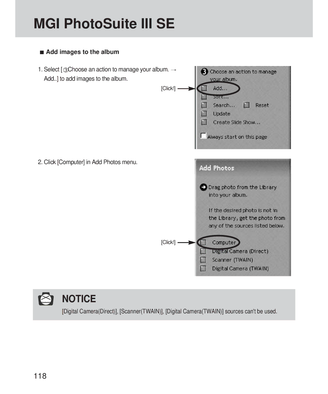 Samsung 420 manual 118, Click Computer in Add Photos menu 