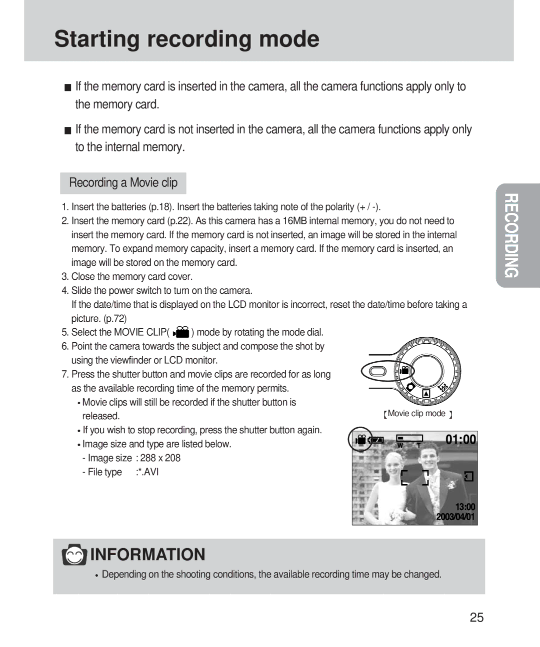 Samsung 420 manual Starting recording mode 