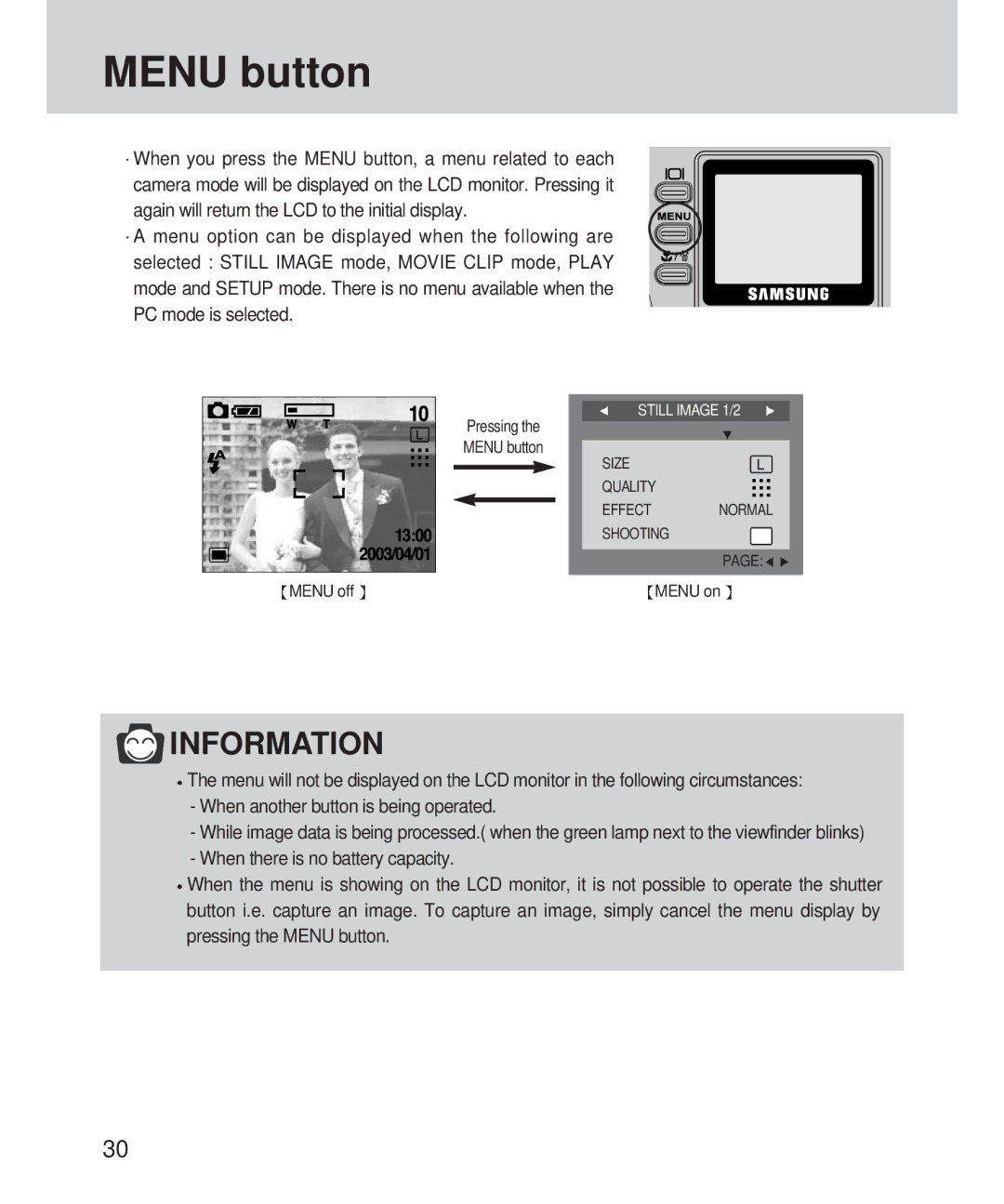 Samsung 420 manual Menu button 