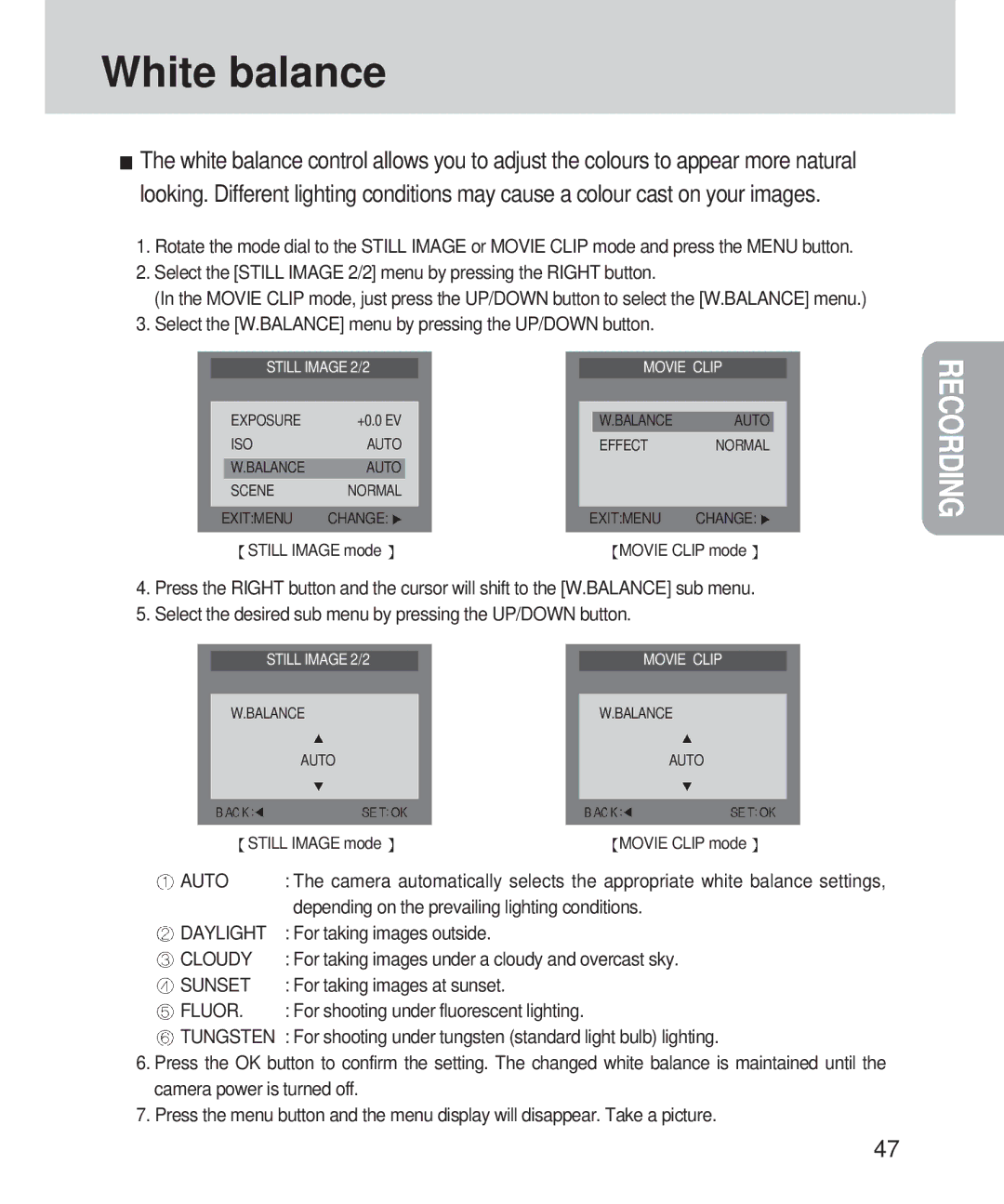 Samsung 420 manual White balance 