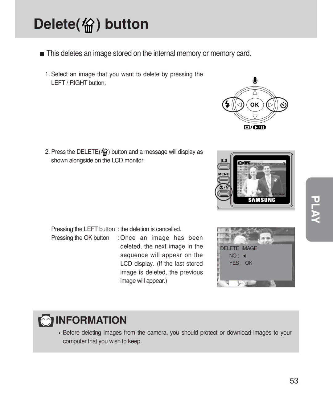 Samsung 420 manual Delete button 