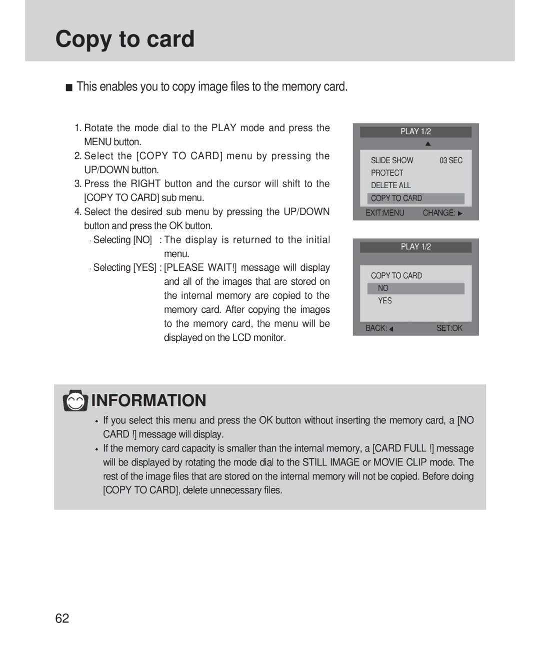 Samsung 420 manual Copy to card 