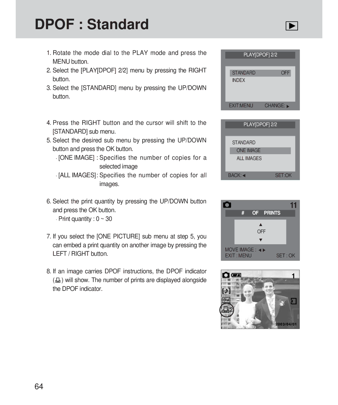 Samsung 420 manual Dpof Standard, # of Prints 