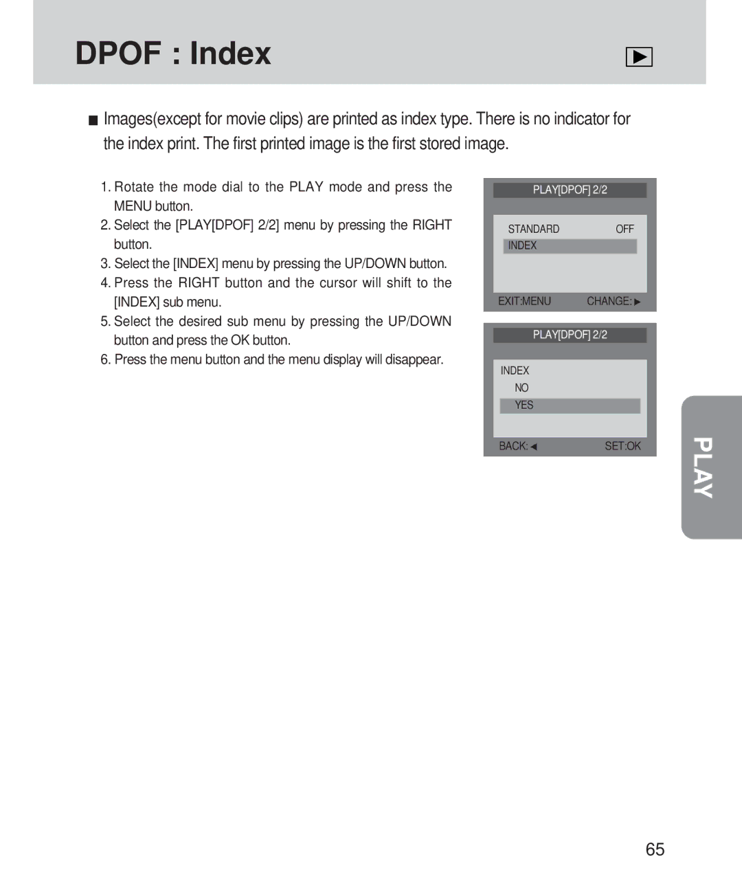 Samsung 420 manual Index YES Back Setok 