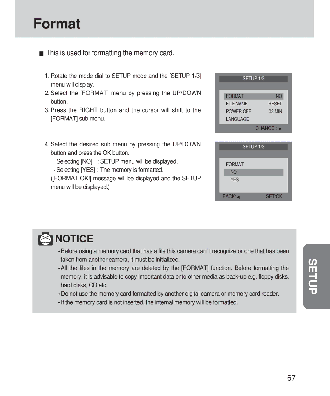 Samsung 420 manual Format, This is used for formatting the memory card 