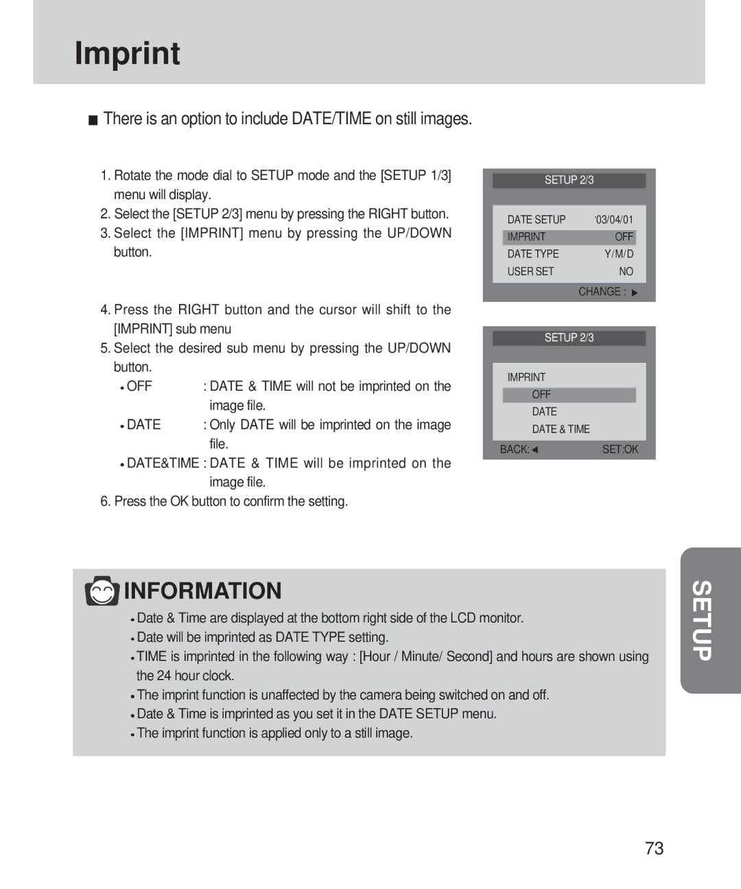 Samsung 420 manual Image file, Imprint function is applied only to a still image 