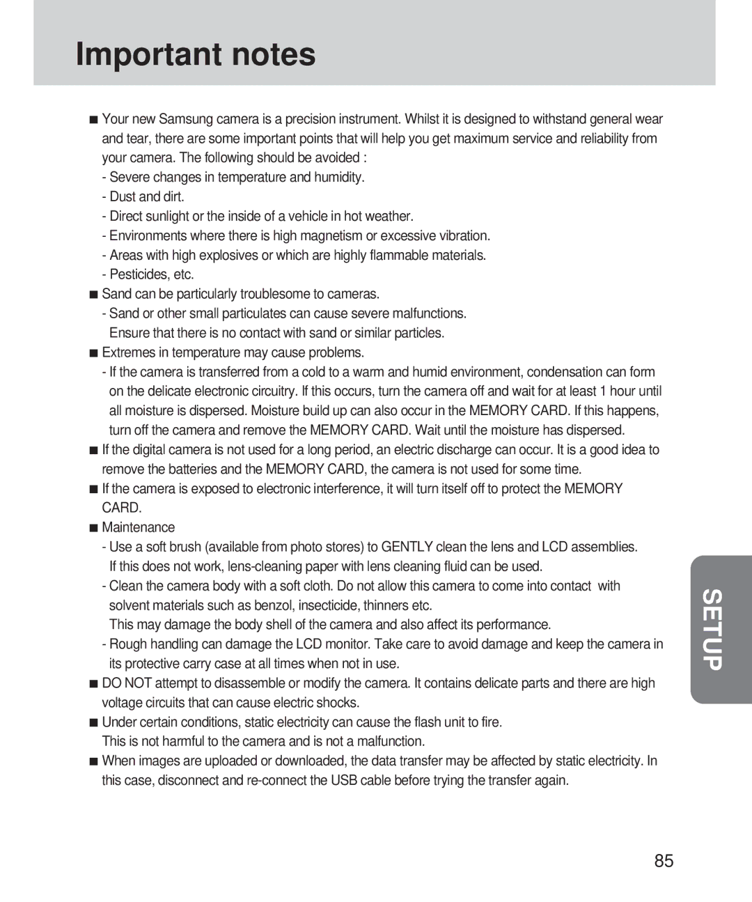 Samsung 420 manual Important notes, Extremes in temperature may cause problems 