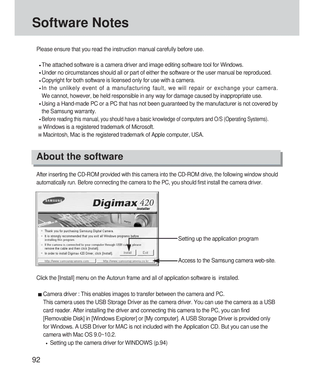 Samsung 420 manual Software Notes, About the software 