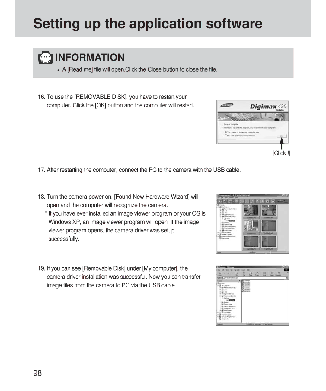 Samsung 420 manual Setting up the application software 