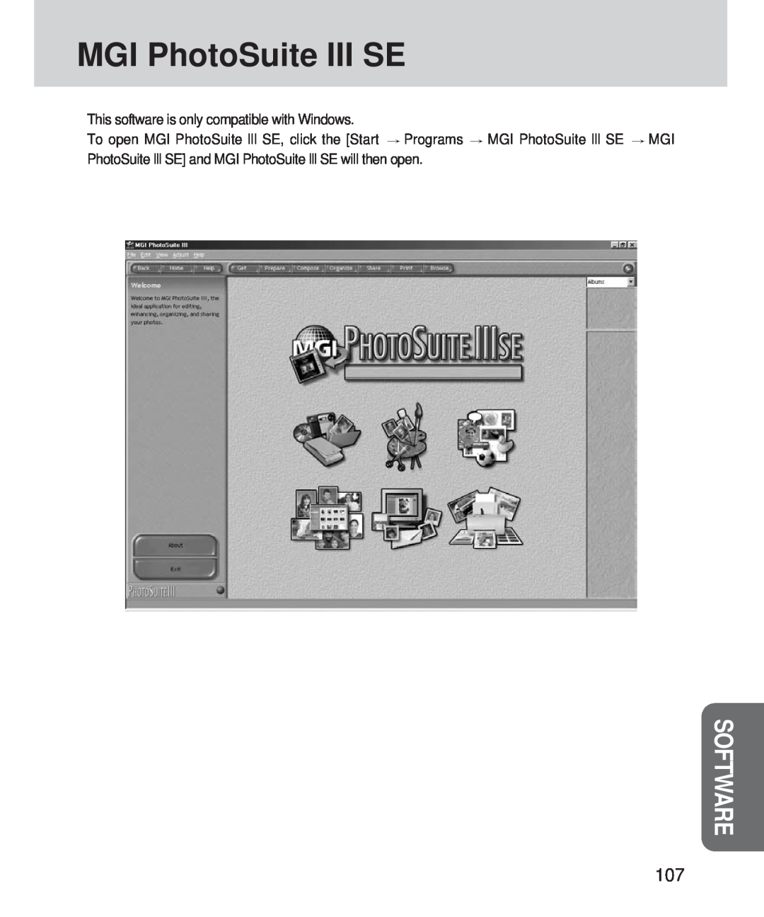 Samsung 420 manual MGI PhotoSuite III SE, Software 
