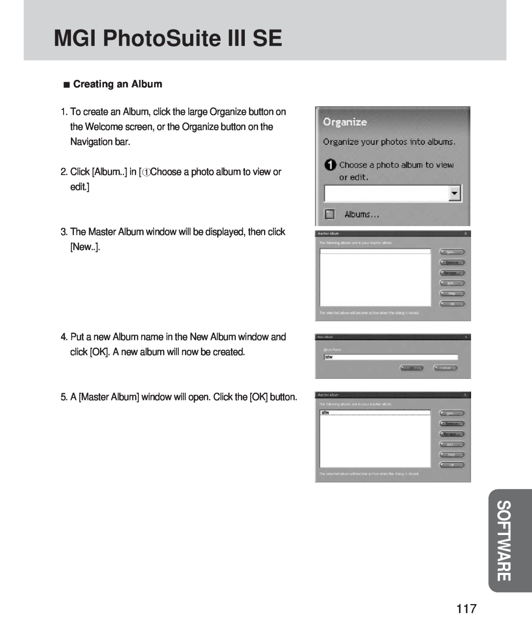 Samsung 420 manual MGI PhotoSuite III SE, Software, Creating an Album 