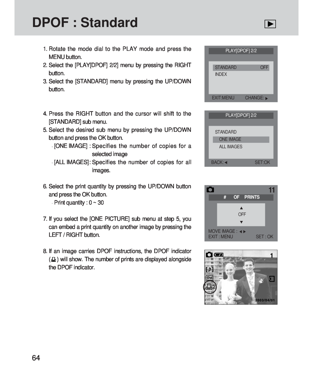 Samsung 420 manual DPOF Standard, # Of Prints 