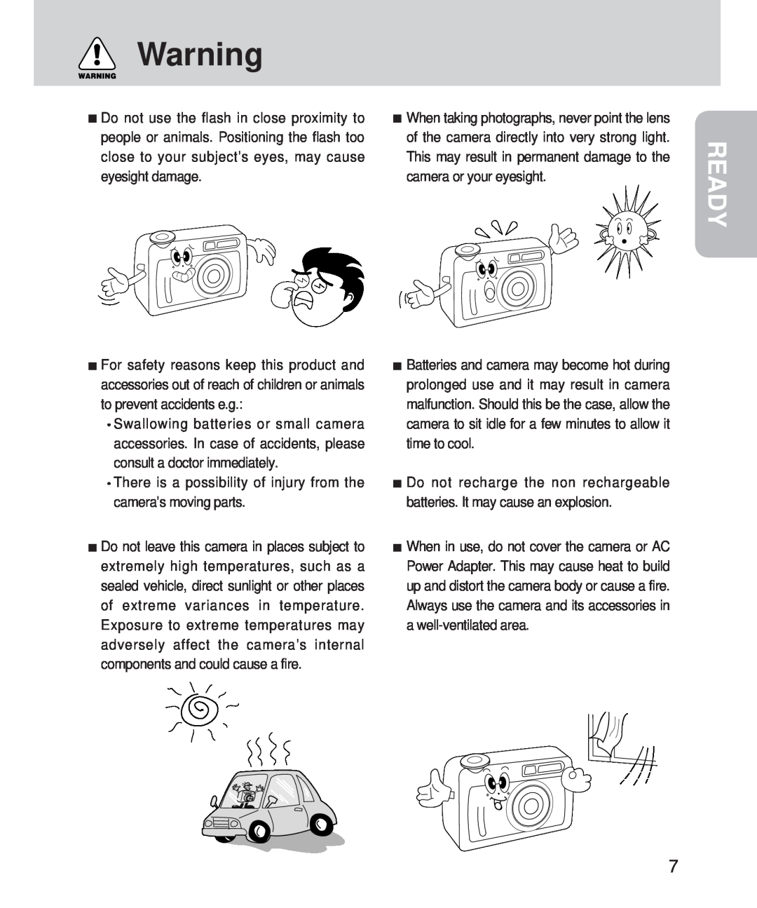 Samsung 420 manual Ready, There is a possibility of injury from the camera’s moving parts 