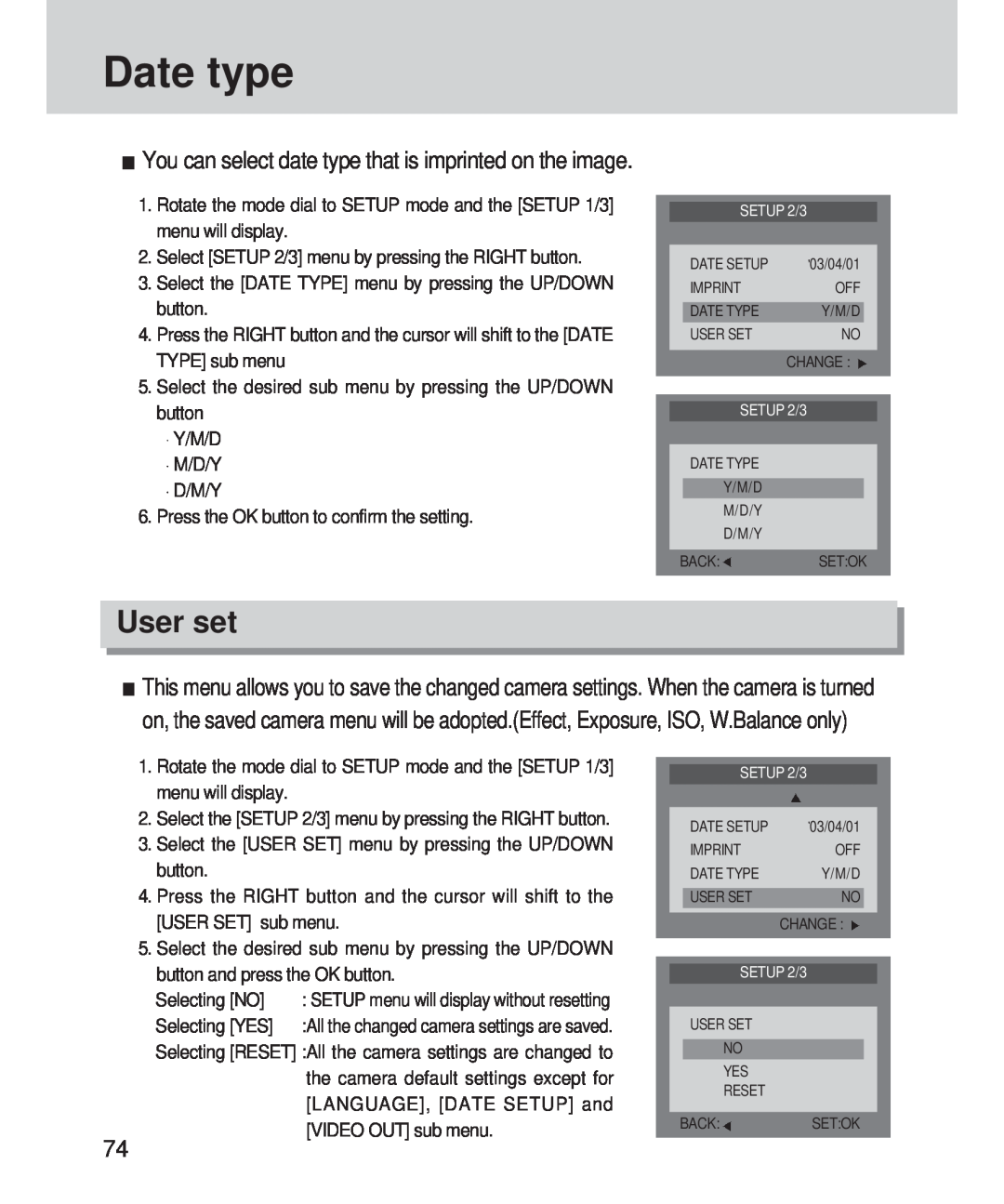 Samsung 420 manual Date type, User set 