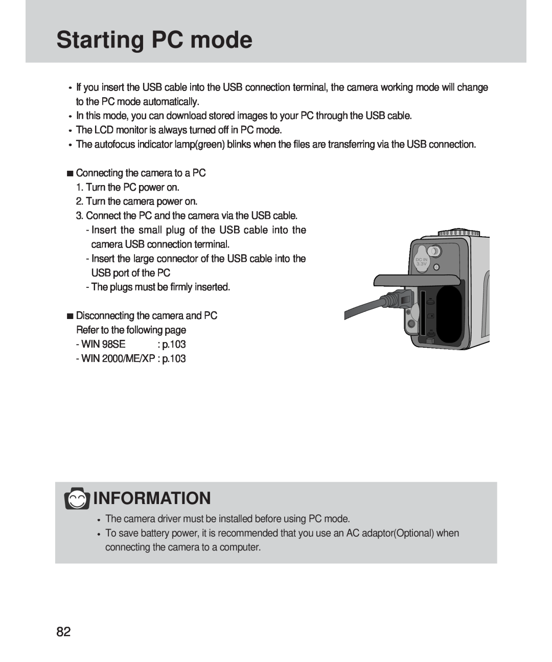 Samsung 420 manual Starting PC mode, Information 