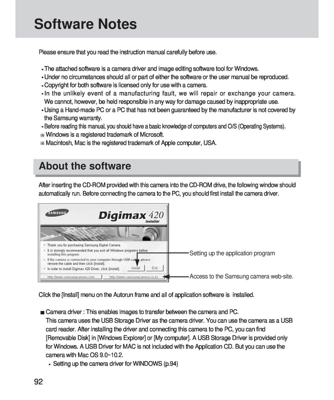 Samsung 420 manual Software Notes, About the software 