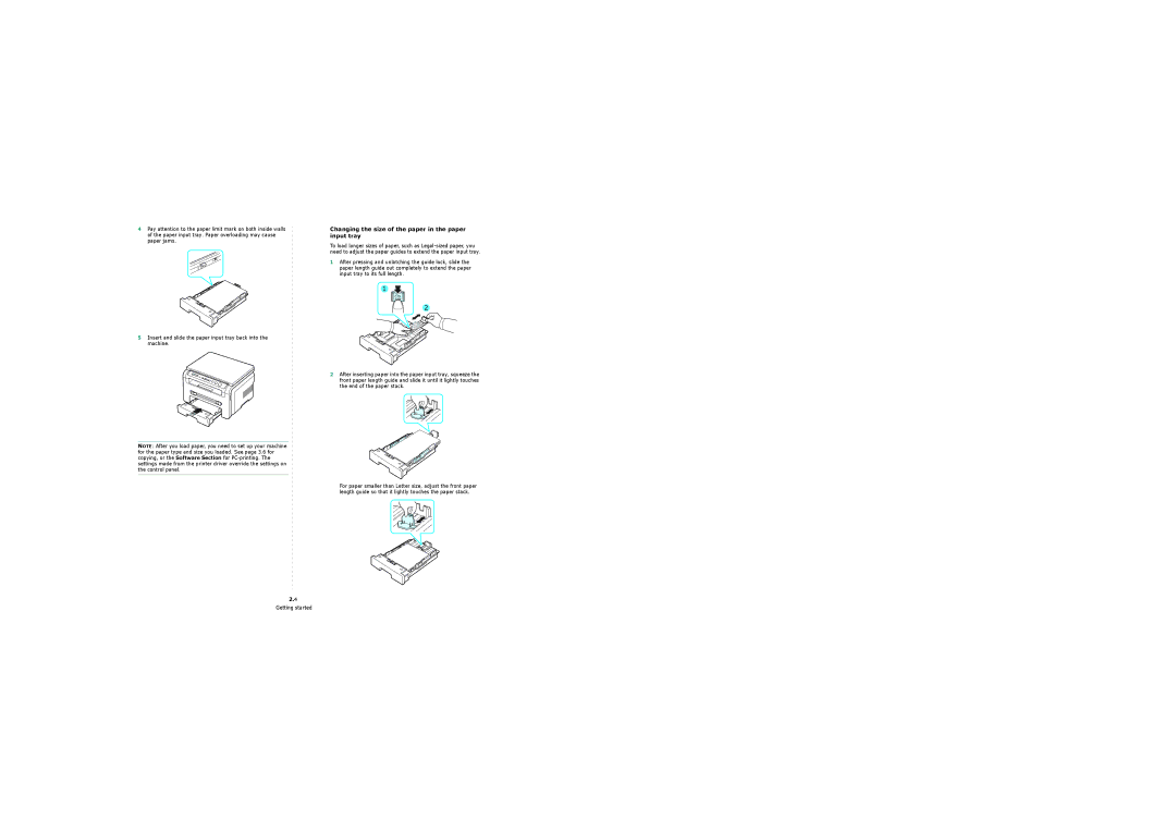 Samsung 4200 manual Changing the size of the paper in the paper input tray 